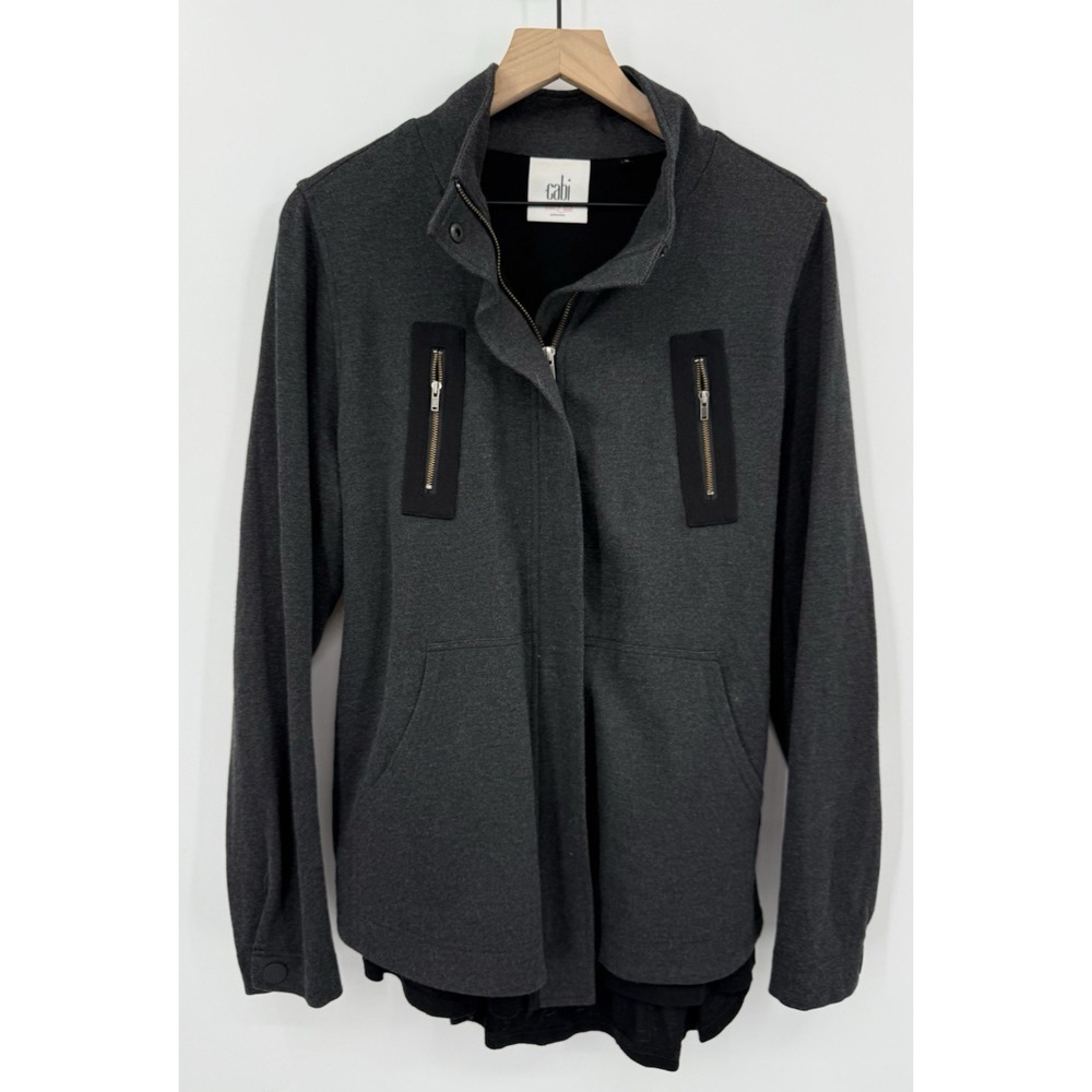 Cabi Jacket Womens Medium Gray‎ Layered Zip Belted Mesh #3184